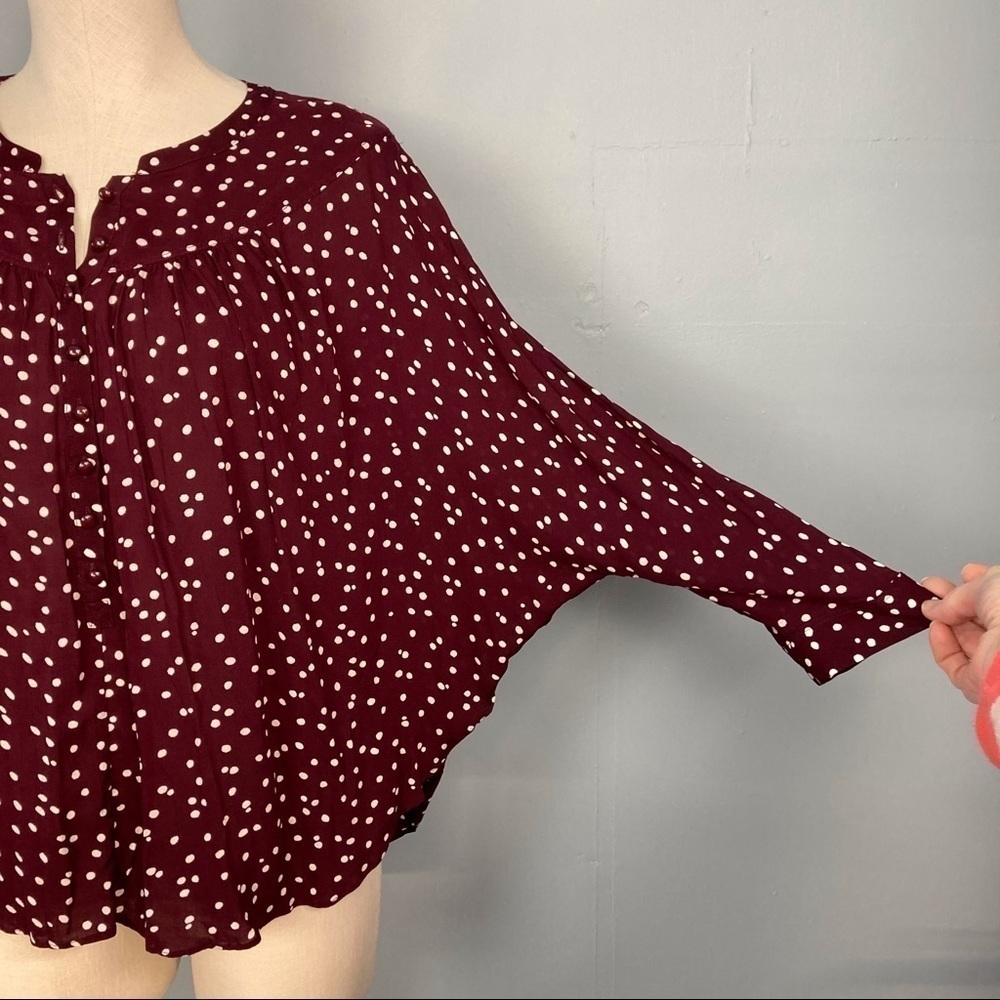 anthropologie Maeve Maroon Linden Polka Dot Blouse - Picture 5 of 15